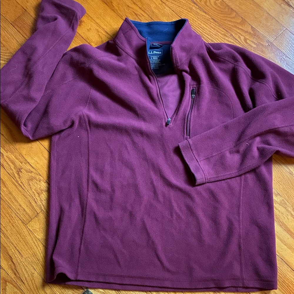L.L. Bean Men's cranberry quarter zip fleece - Picture 2 of 8